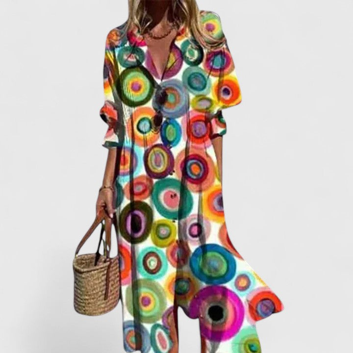 Capri | Women’s Pleated Botanical Button-Down Resort Dress