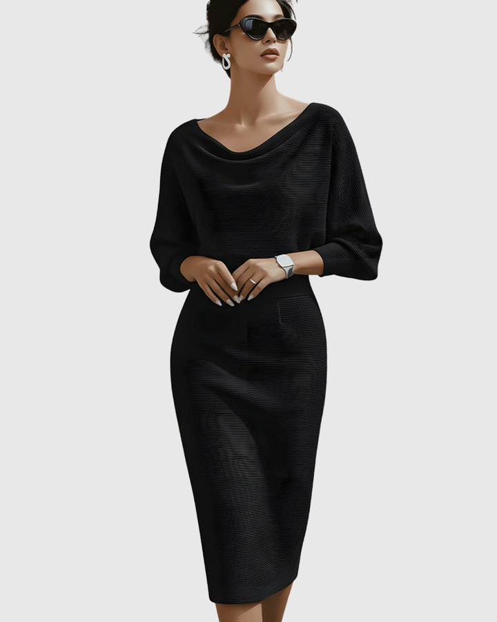 Sloane | Women’s Draped Cowl Neck Dolman Sleeve Midi Dress