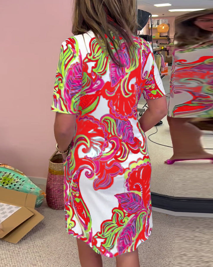 Chloe | Women’s V-Neck Printed Shift Dress
