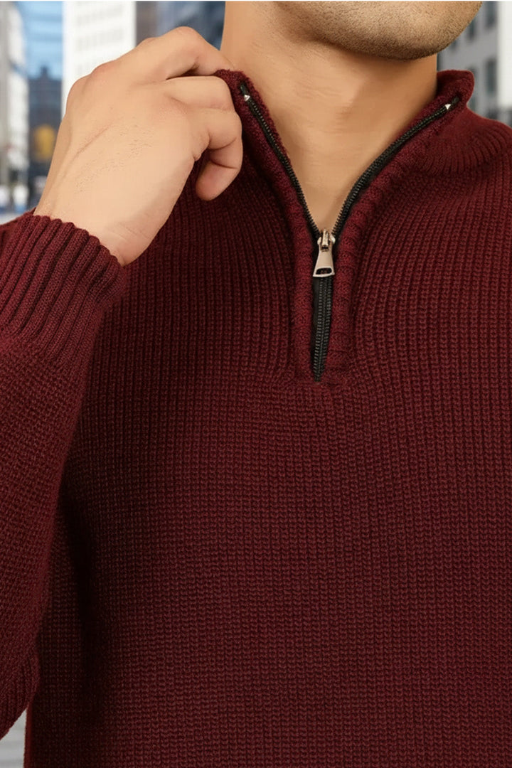 Half-Zip Ribbed Sweater | Florence – Crimson