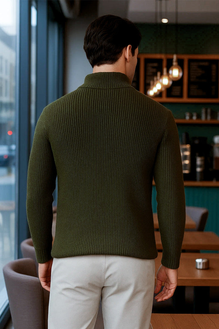 Half-Zip Ribbed Sweater | Oslo – Moss Green