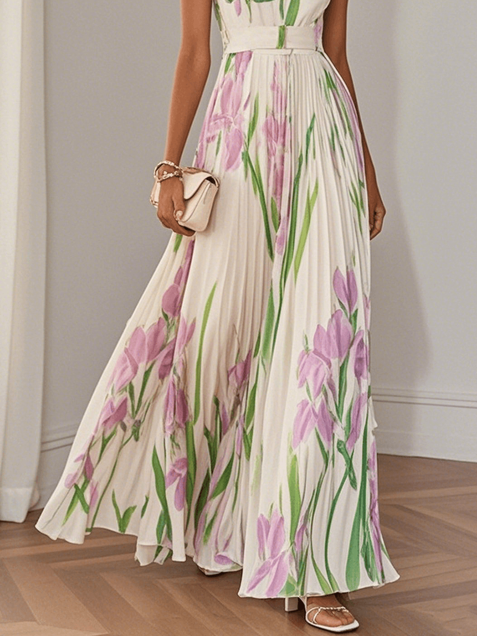 Elinora | Women’s Floral Pleated Wedding Guest Maxi Dress