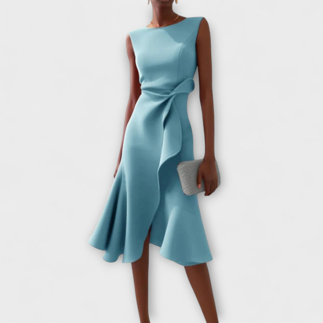 Sloane | Women’s Asymmetric Draped Sleeveless Midi Dress