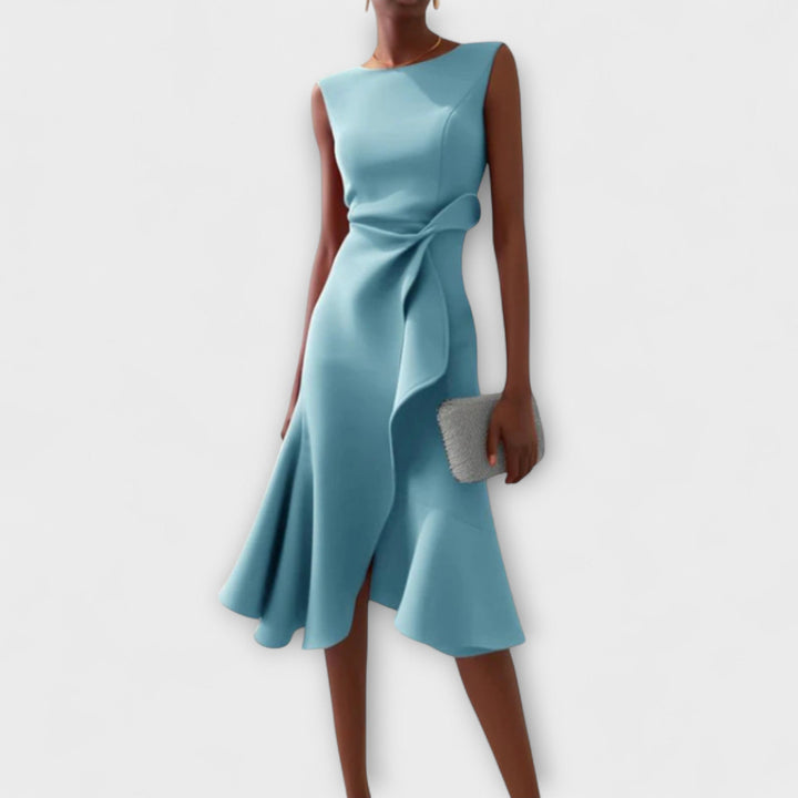 Vivian | Women’s Structural Drape Asymmetrical Cocktail Midi Dress