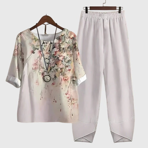 Mariposa | Women’s Motif Tunic &amp; Tapered Trouser Set