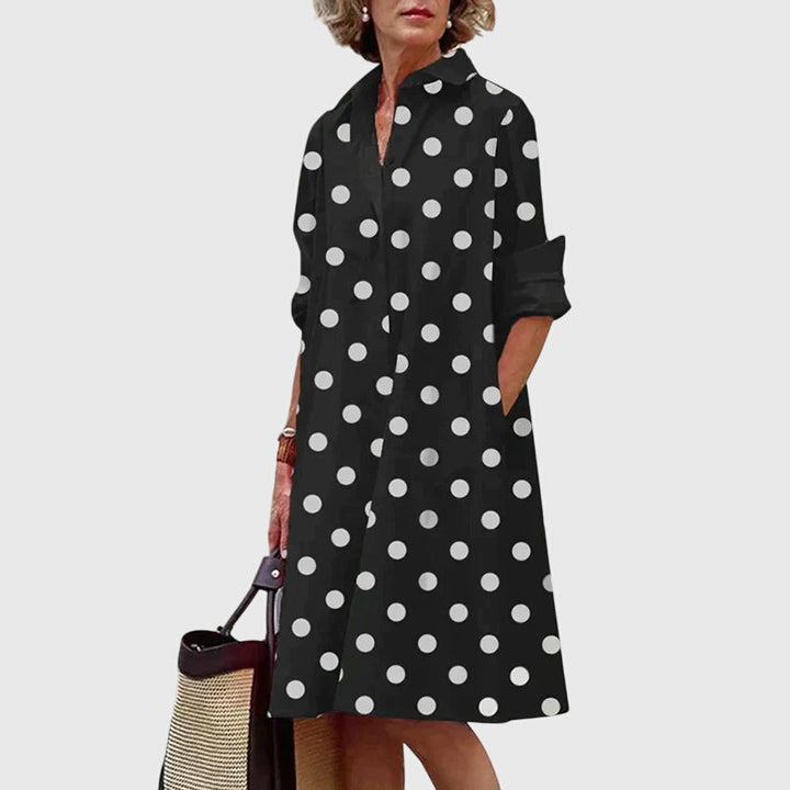 Carmine | Women’s Collared Poplin Swing Midi Shirt Dress with Pockets