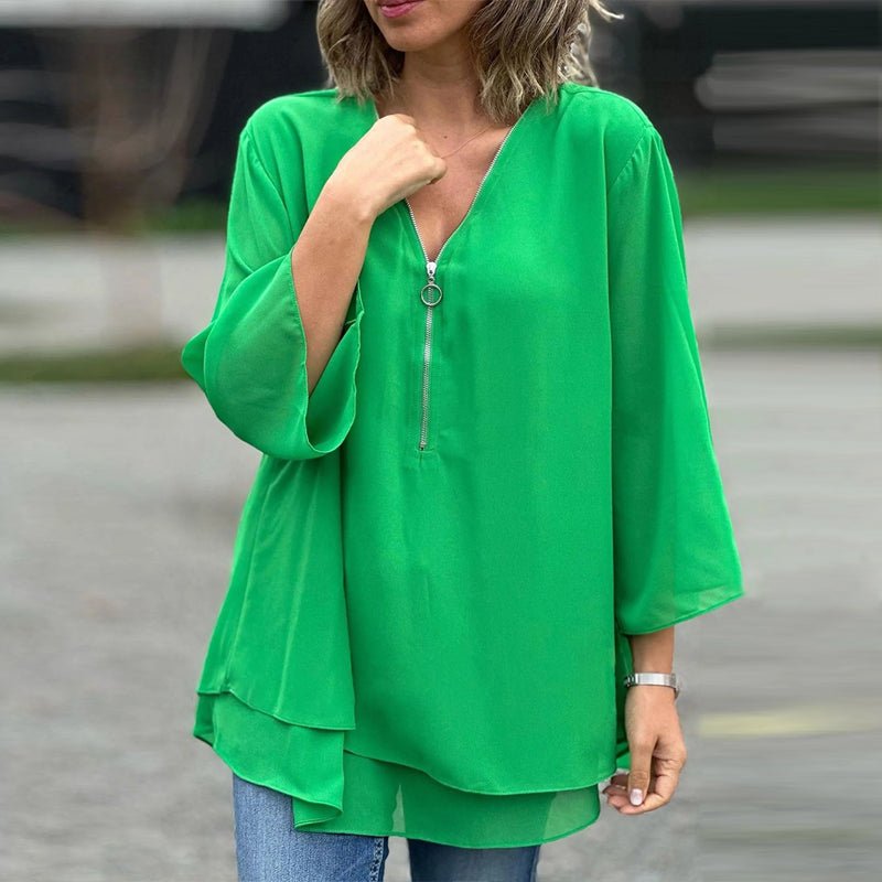 Liora | Zip-Front Flowing Blouse