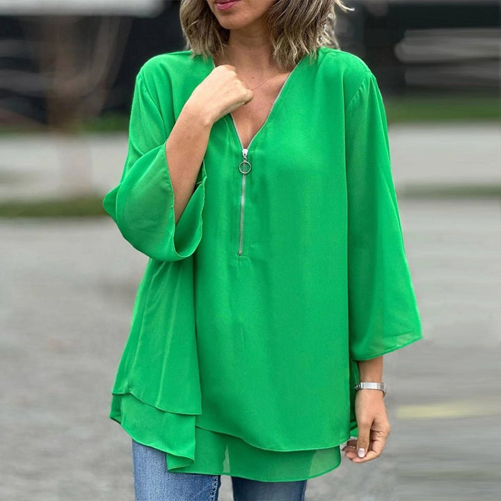 Liora | Zip-Front Flowing Blouse