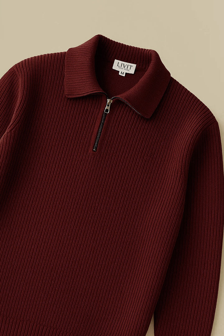 Half-Zip Ribbed Sweater | Florence – Crimson