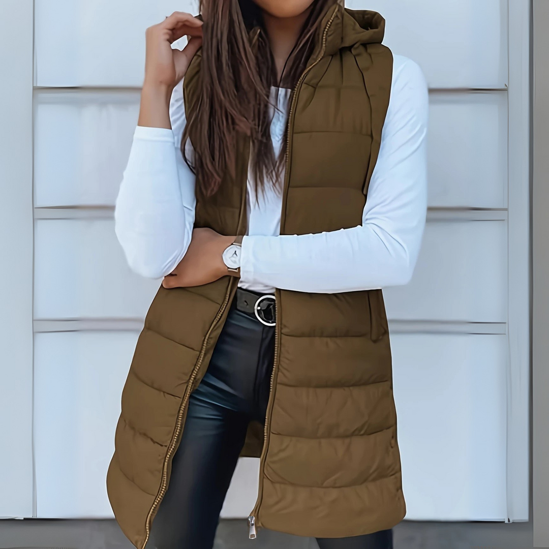 Long Hooded Puffer Jacket Vest