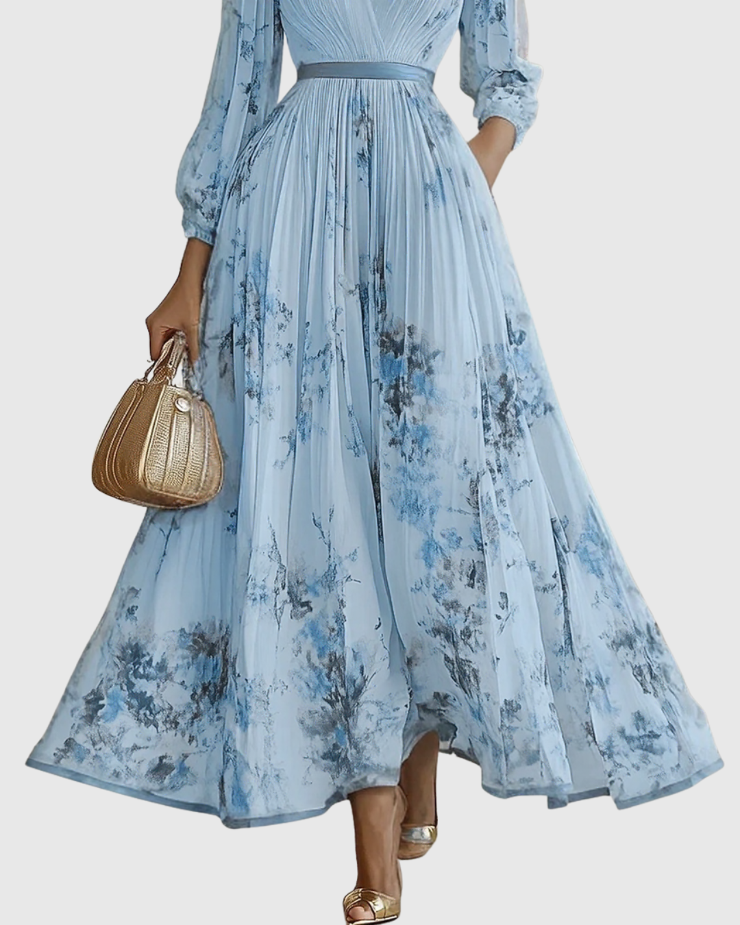 Celeste | Women’s Pleated Watercolor Floral Midi Event Dress