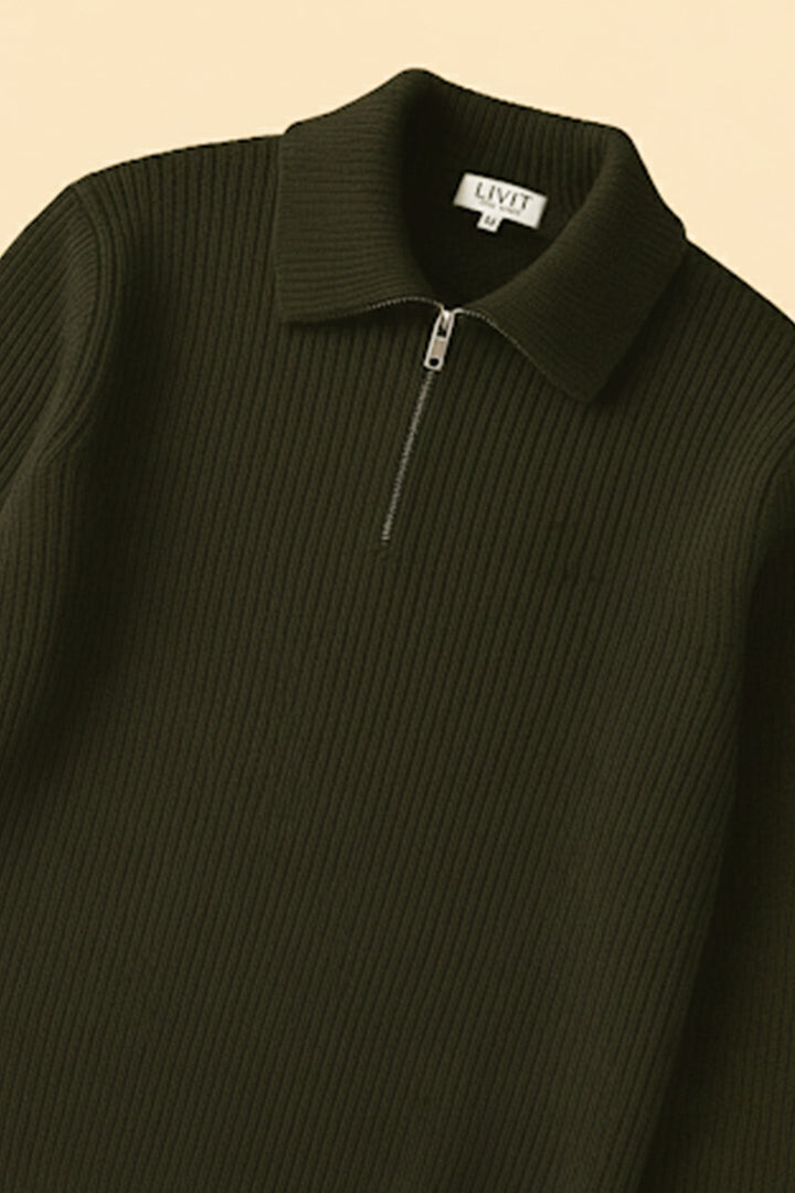Half-Zip Ribbed Sweater | Oslo – Moss Green