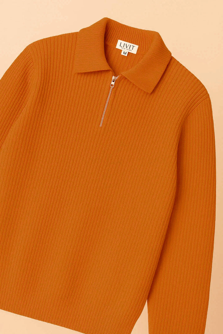 Half-Zip Ribbed Sweater | Granada – Burnt Sienna