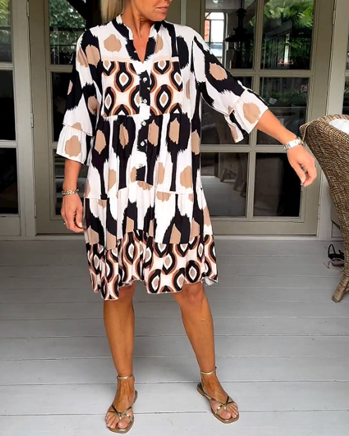 Elara | Women’s V-Neck Flare-Sleeve A-Line Dress