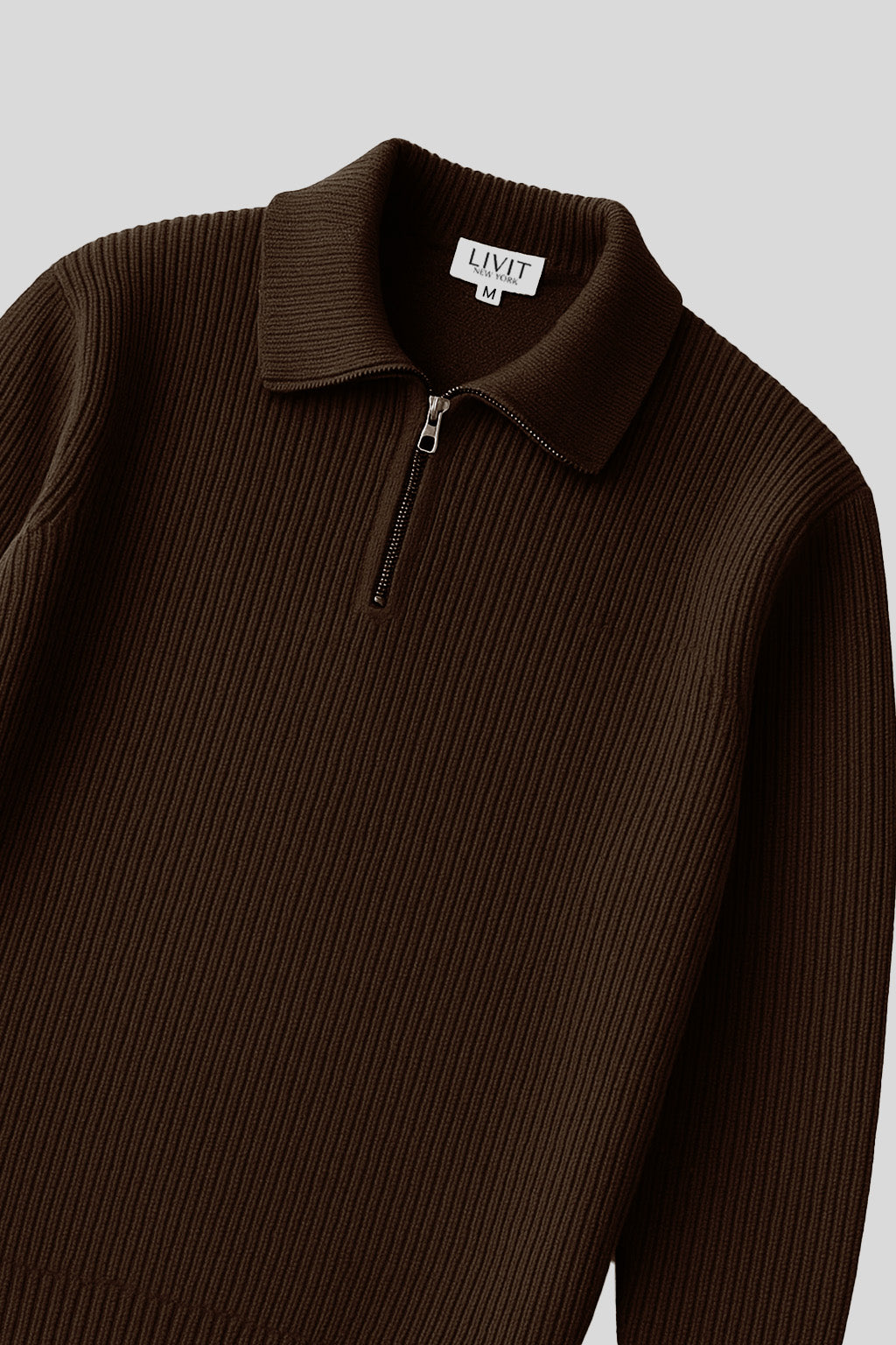Half-Zip Ribbed Sweater | Havana – Coffee Brown