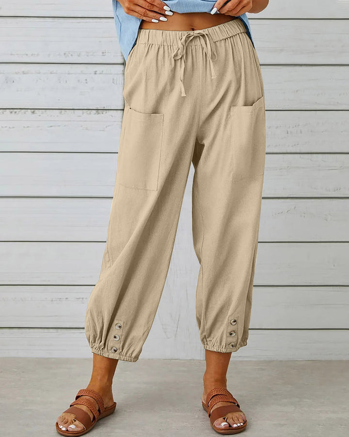 Clara | Women’s Cotton-Linen Button-Front Cropped Pants