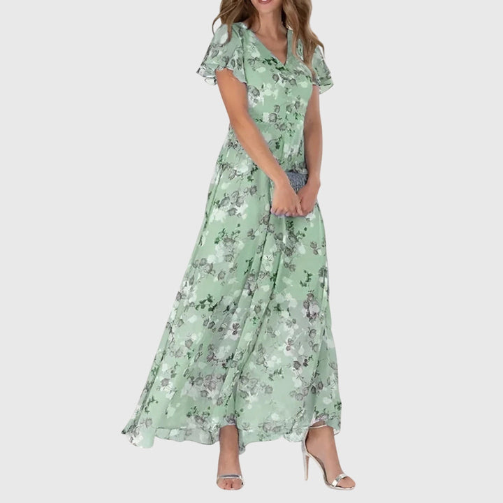 Siena | Women’s Tonal Floral Flutter Sleeve A-Line Maxi Dress