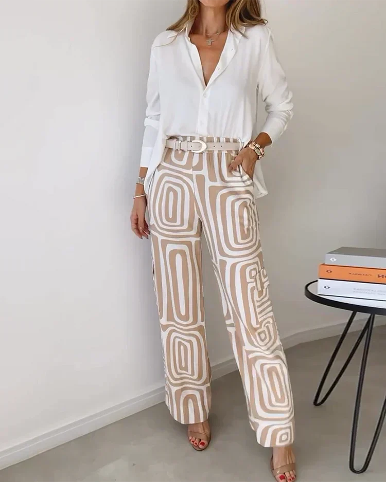 Avery | Geometric Pattern Wide-Leg Pants