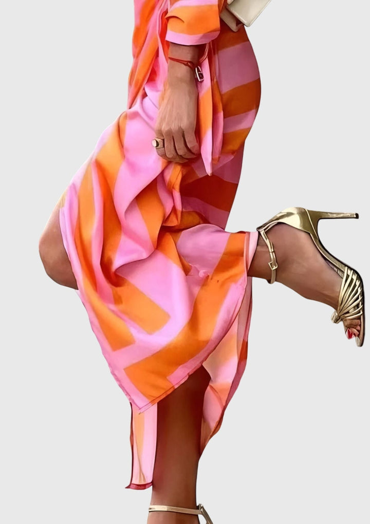 Valencia | Women’s Geometric Colorblock Collared Wrap Midi Dress