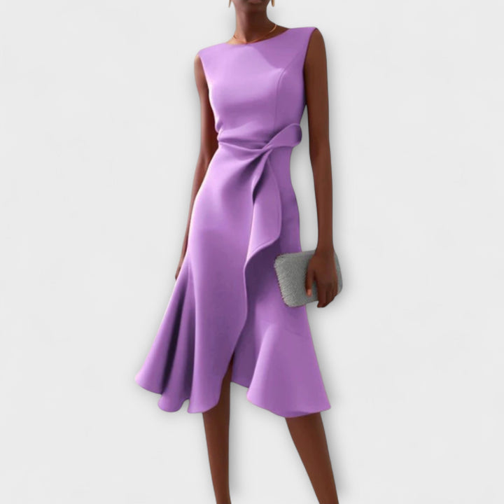 Sloane | Women’s Asymmetric Draped Sleeveless Midi Dress