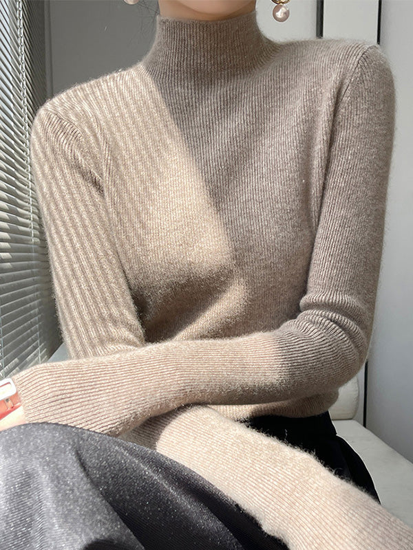Elegant Ribbed Knit Turtleneck Sweater