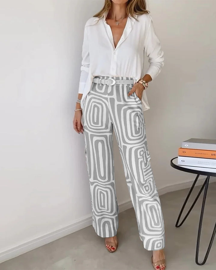 Avery | Geometric Pattern Wide-Leg Pants