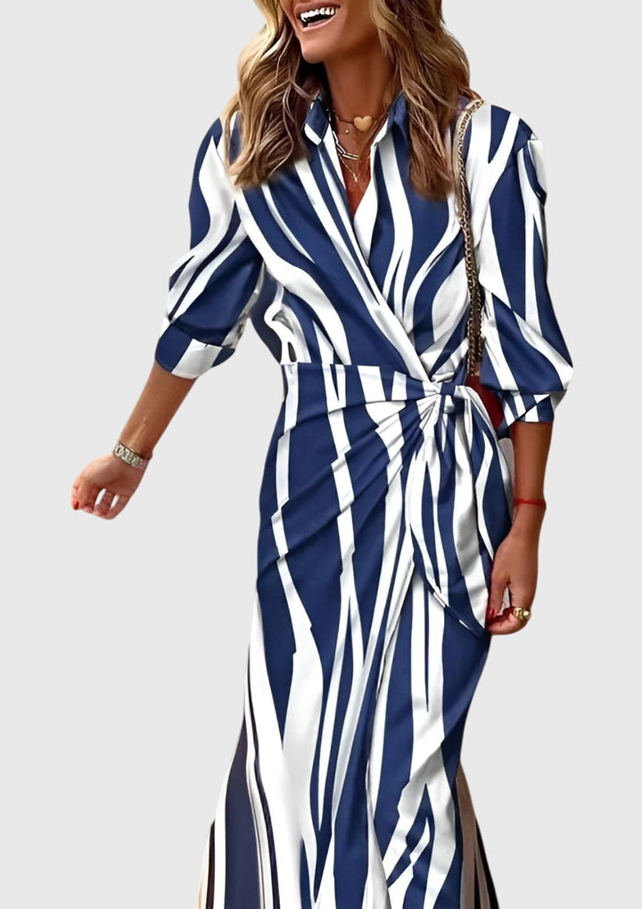 Valencia | Women’s Geometric Colorblock Collared Wrap Midi Dress