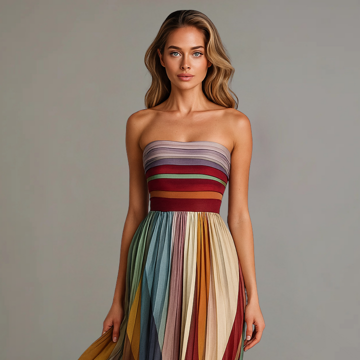 Lioraine | Women’s Strapless Pleated Maxi Dress