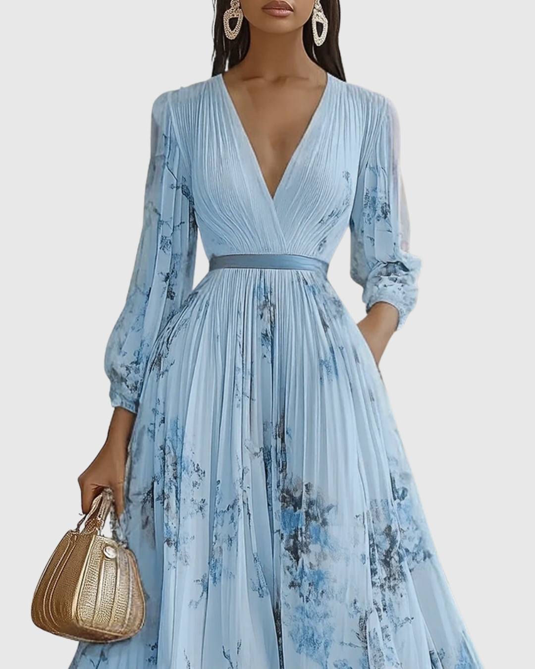 Celeste | Women’s Pleated Watercolor Floral Midi Event Dress