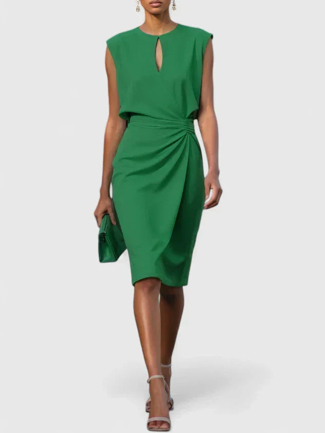 Audrey | Women’s Sleeveless Ruched Keyhole Faux-Wrap Midi Dress