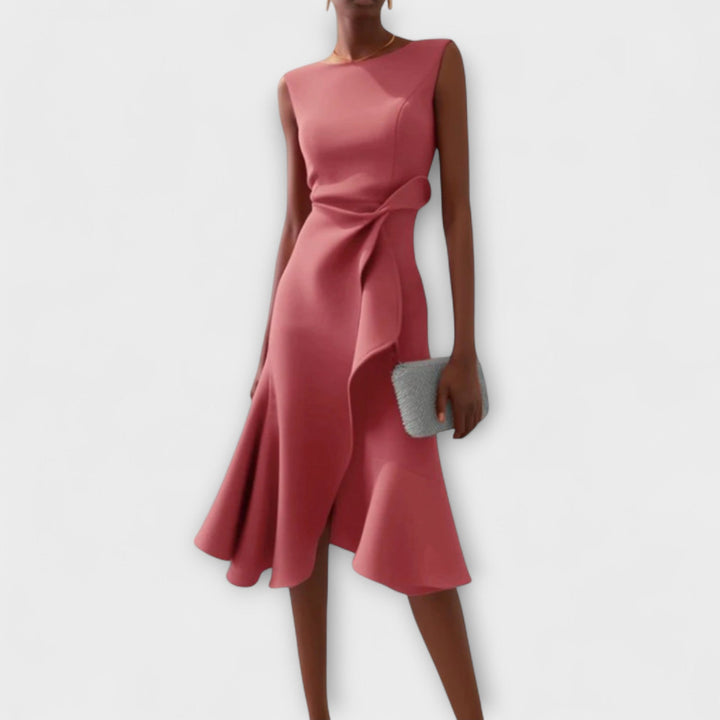 Sloane | Women’s Asymmetric Draped Sleeveless Midi Dress
