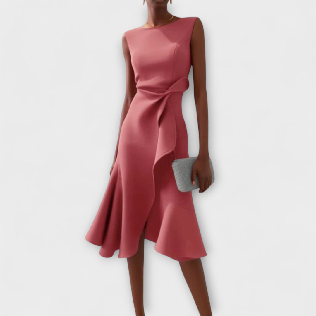 Vivian | Women’s Structural Drape Asymmetrical Cocktail Midi Dress
