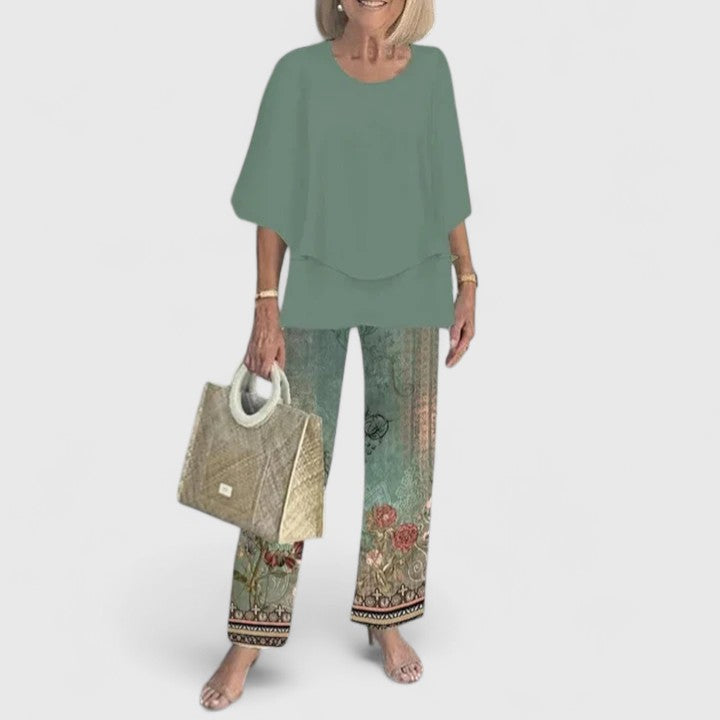 Evelyn | Women’s Layered Tunic &amp; Floral Trouser Co-Ord Set
