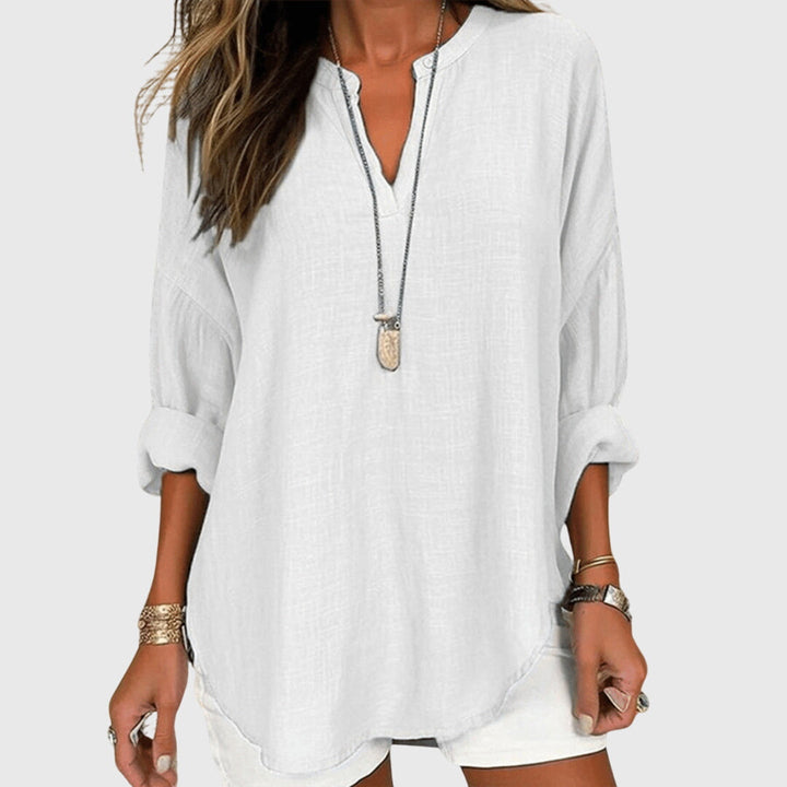Isla | Women’s Textured Linen-Blend Split V-Neck Coastal Tunic