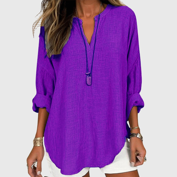 Isla | Women’s Textured Linen-Blend Split V-Neck Coastal Tunic
