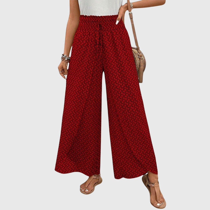 Printed Wide-Leg Pull-On Pants