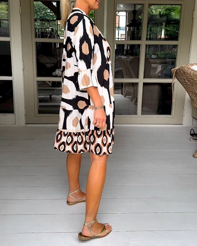 Elara | Women’s V-Neck Flare-Sleeve A-Line Dress
