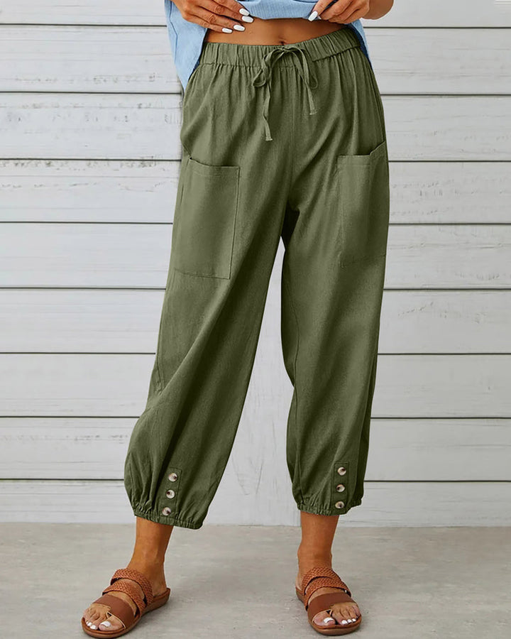 Clara | Women’s Cotton-Linen Button-Front Cropped Pants
