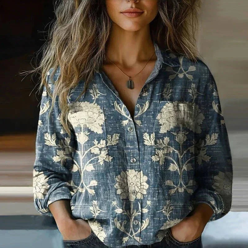 Elowen | Botanical Print Button-Front Blouse
