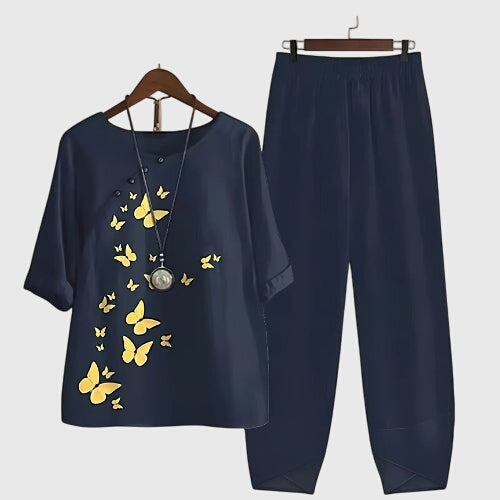 Mariposa | Women’s Motif Tunic &amp; Tapered Trouser Set