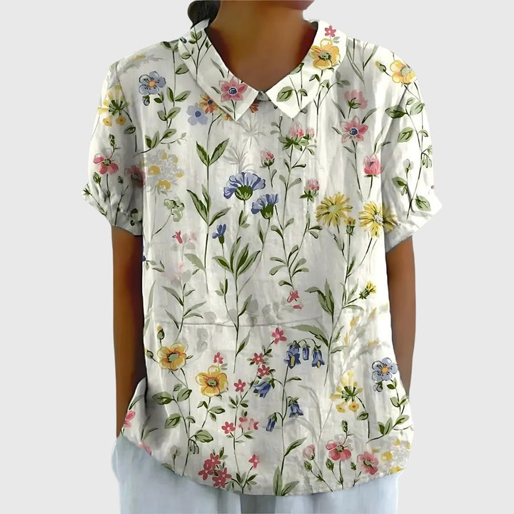 Cora | Women’s Vertical Botanical Print Collared Popover Blouse