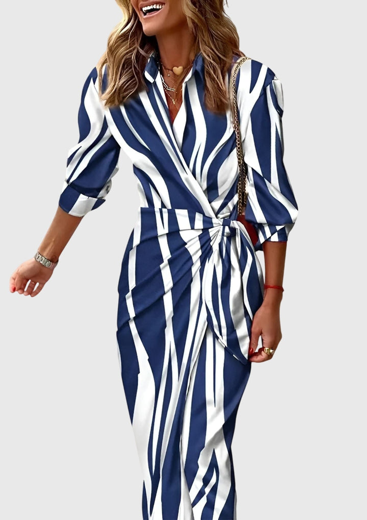 Valencia | Women’s Geometric Colorblock Collared Wrap Midi Dress
