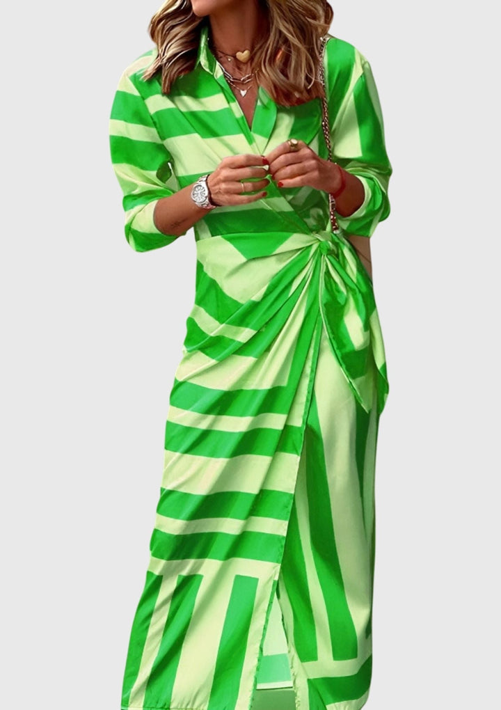 Valencia | Women’s Geometric Colorblock Collared Wrap Midi Dress
