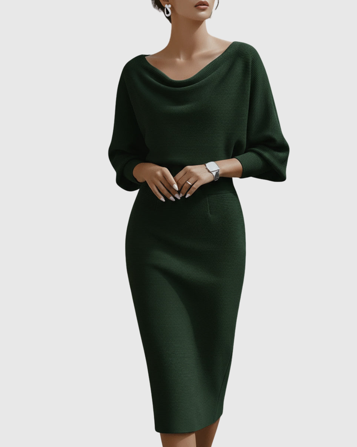 Sloane | Women’s Draped Cowl Neck Dolman Sleeve Midi Dress