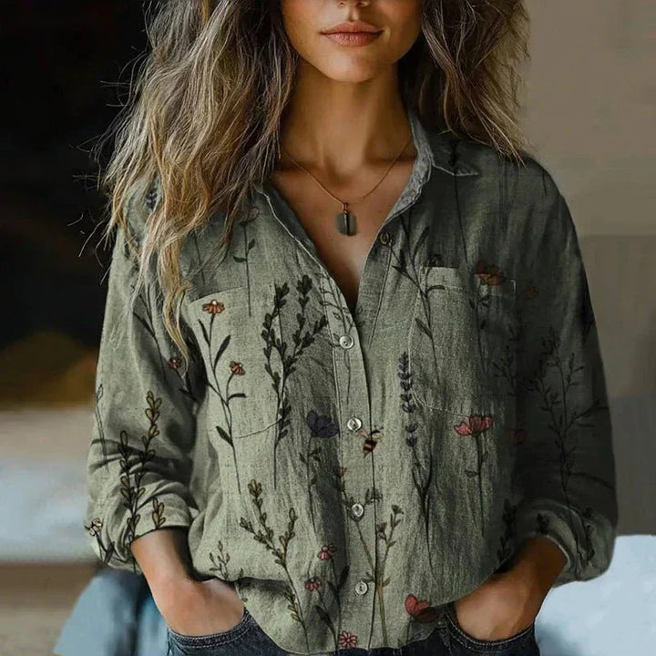 Elowen | Botanical Print Button-Front Blouse