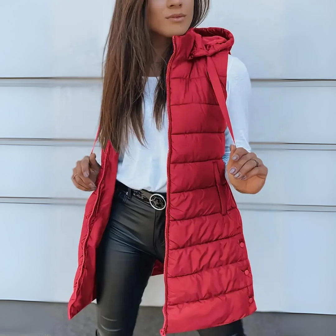 Long Hooded Puffer Jacket Vest