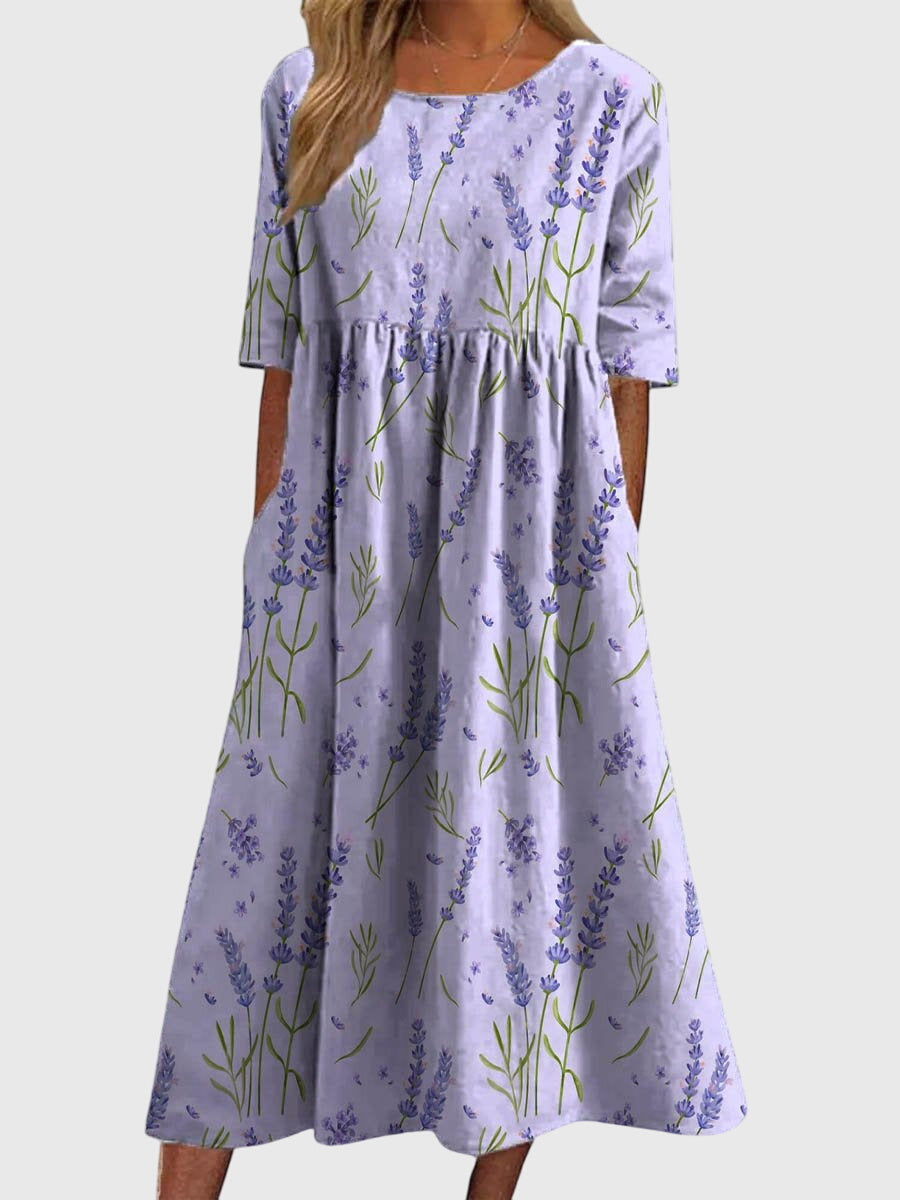 Maeve | Women’s Textured Floral Empire Waist Smock Midi Dress