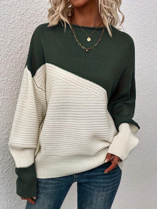 Women’s Colorblock Knit Sweater – Soft Casual Crewneck