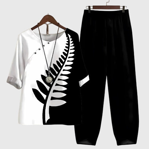 Mariposa | Women’s Motif Tunic &amp; Tapered Trouser Set