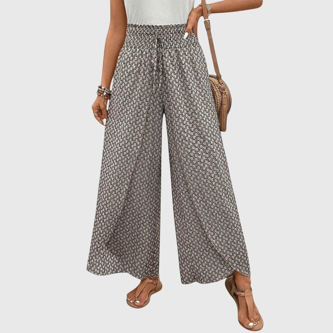 Printed Wide-Leg Pull-On Pants